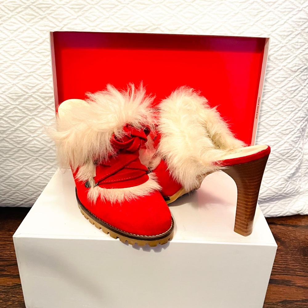 Coach Red Suede Boot Mule Heels with fur Italy